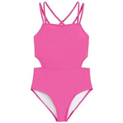 Kanu Surf Girls' Beach Sport Cut-Out 1-Piece Swimsuit  Solid Pink  10