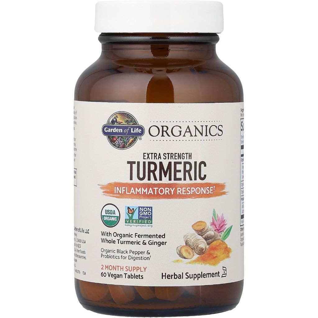 Garden of Life Organics Extra Strength Turmeric Inflammatory Response 60 Tablets-100mg Curcumin (95% Curcuminoids) Black Pepper, Probiotics, Organic Non-GMO Vegan Gluten Free Herbal Supplement