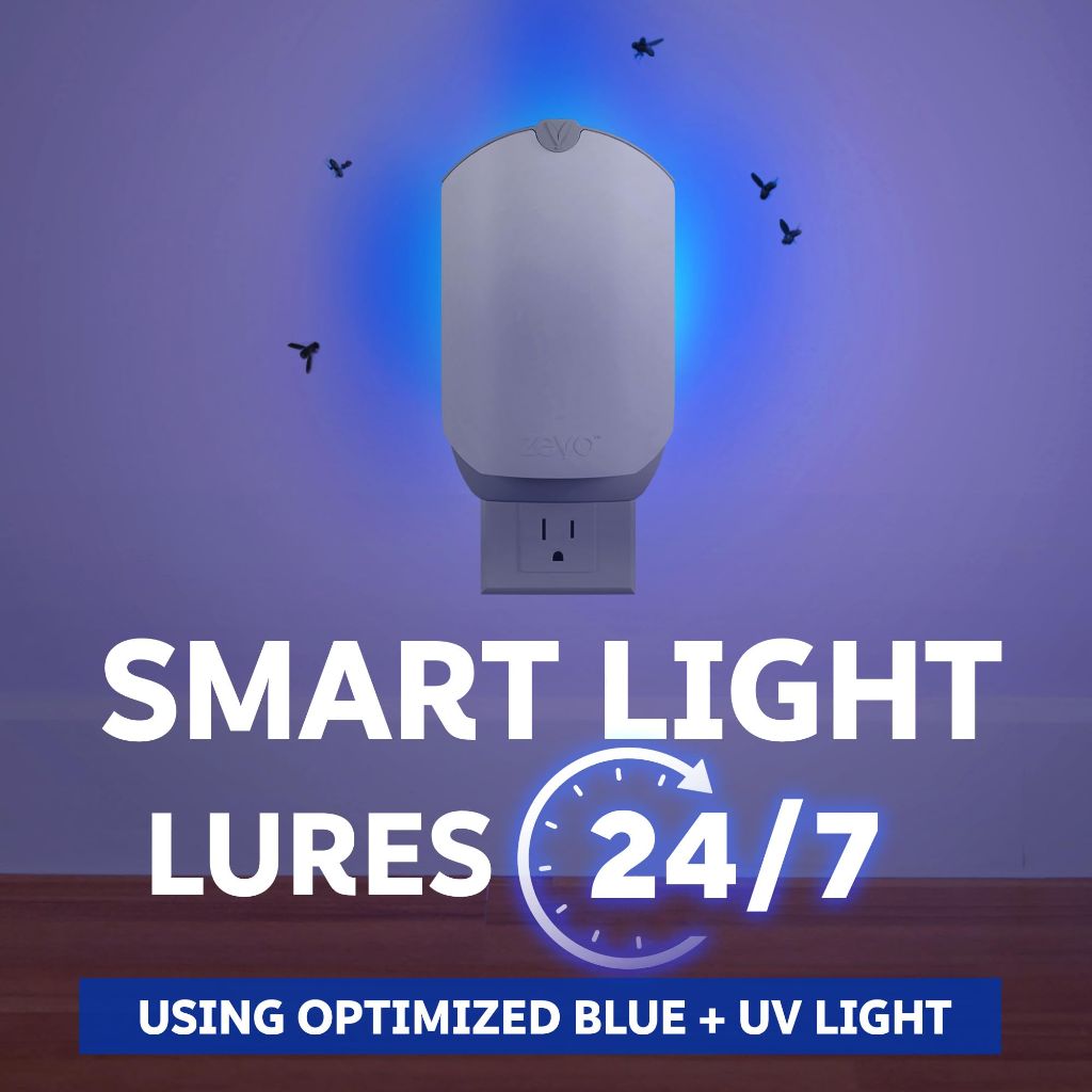 Zevo Flying Insect Trap & 3 Refill Cartridges - Blue & UV Light Technology, Mess-Free Alternative to Bug Zapper