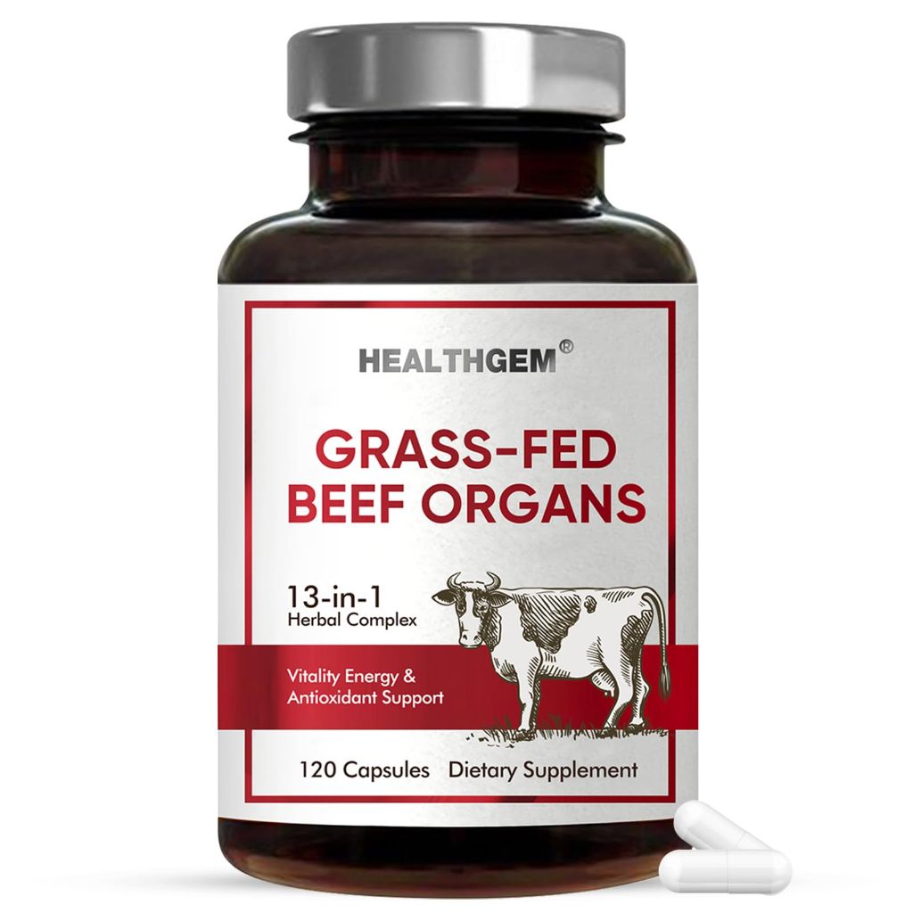HEALTHGEM Beef Organs Supplement, Grass Fed Beef Liver, Kidney, Heart, Pancreas, Lung, Spleen, Bone, Total Body Wellness & Performance, Non-GMO, Gluten-Free, 120 Count