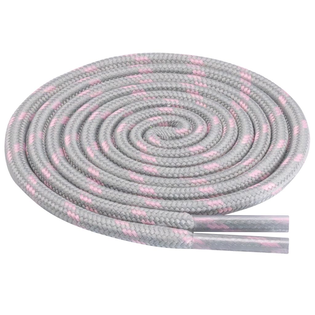 KINGOOD Round Boot Shoelaces – Heavy Duty 3/16" (4.5mm) 63in (160cm) Gray/Pink Spots