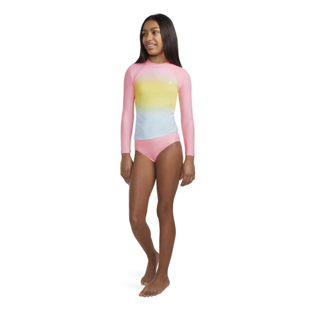 SZ 7, Hurley-Girl's Long Sleeve Rash Guard 2-Piece Swimsuit