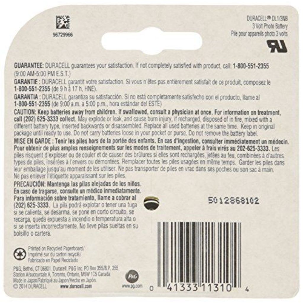 Duracell 29987 3.0v Photo Electronic Battery