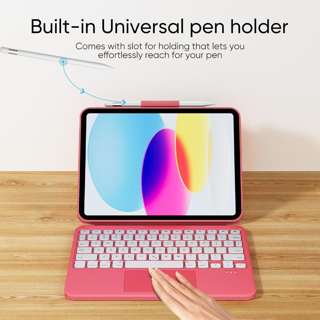 PAUL B for iPad 11th/10th Gen Case with Keyboard 11/10.9 inch A16 2025/2022,Handbag Design Wireless Keyboard Cover for iPad 11/10 Gen, with Pencil Holder,Multi-Touch Trackpad (Pink)