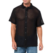 GUESS Mens Eco Net Loose Short Sleeve Knit, Jet Black, Extra Extra Large