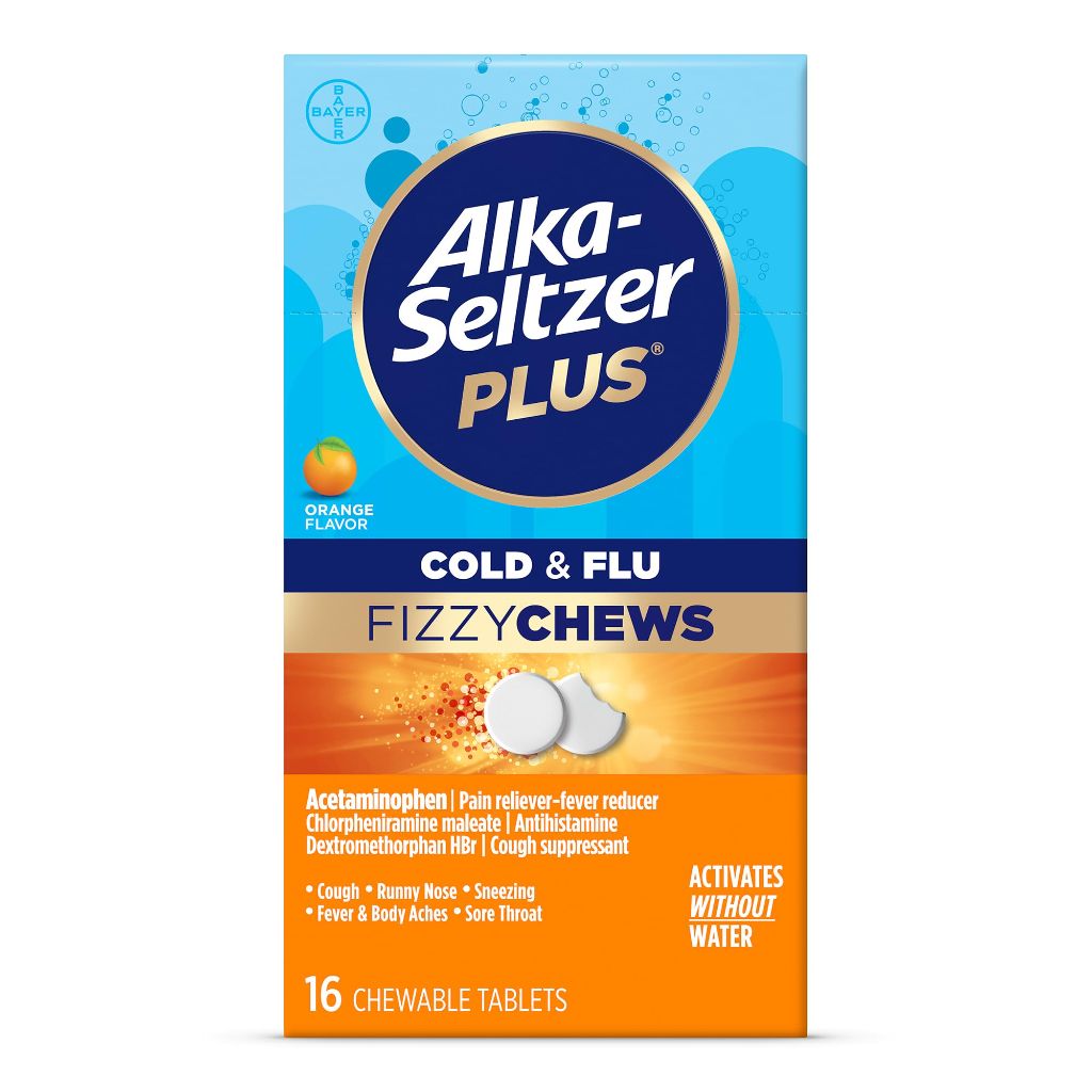 Alka-Seltzer Plus Cold & Flu FizzyChews, No Water Needed, Orange Flavor, 16 Ct