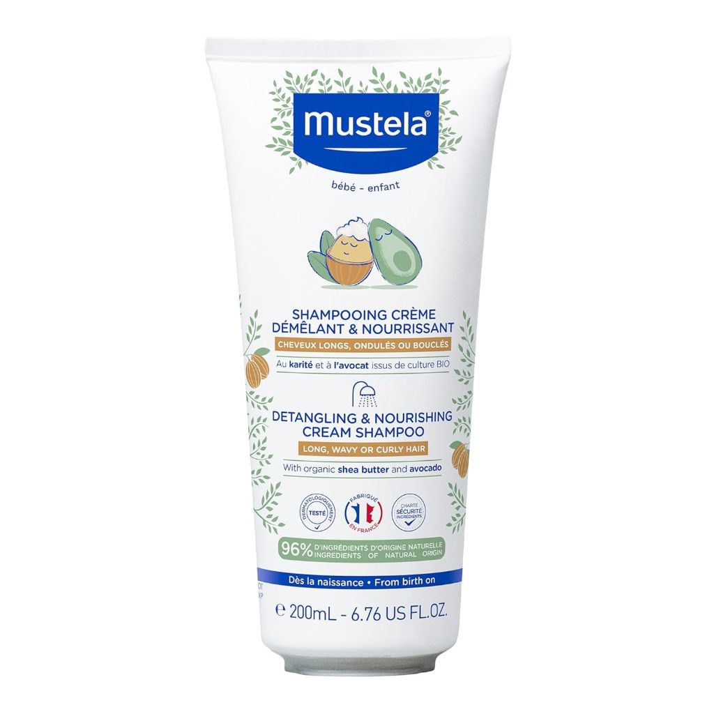 Mustela Detangling & Nourishing Cream Shampoo - Natural Shea Butter & Avocado - Curly & Frizzy Hair 6.76 US Fl. Oz.