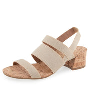 SZ 7WW Aerosoles Women's Chara Elastic Strap Heeled Sandal, Gold Metallic Elastic Fabric/Cork