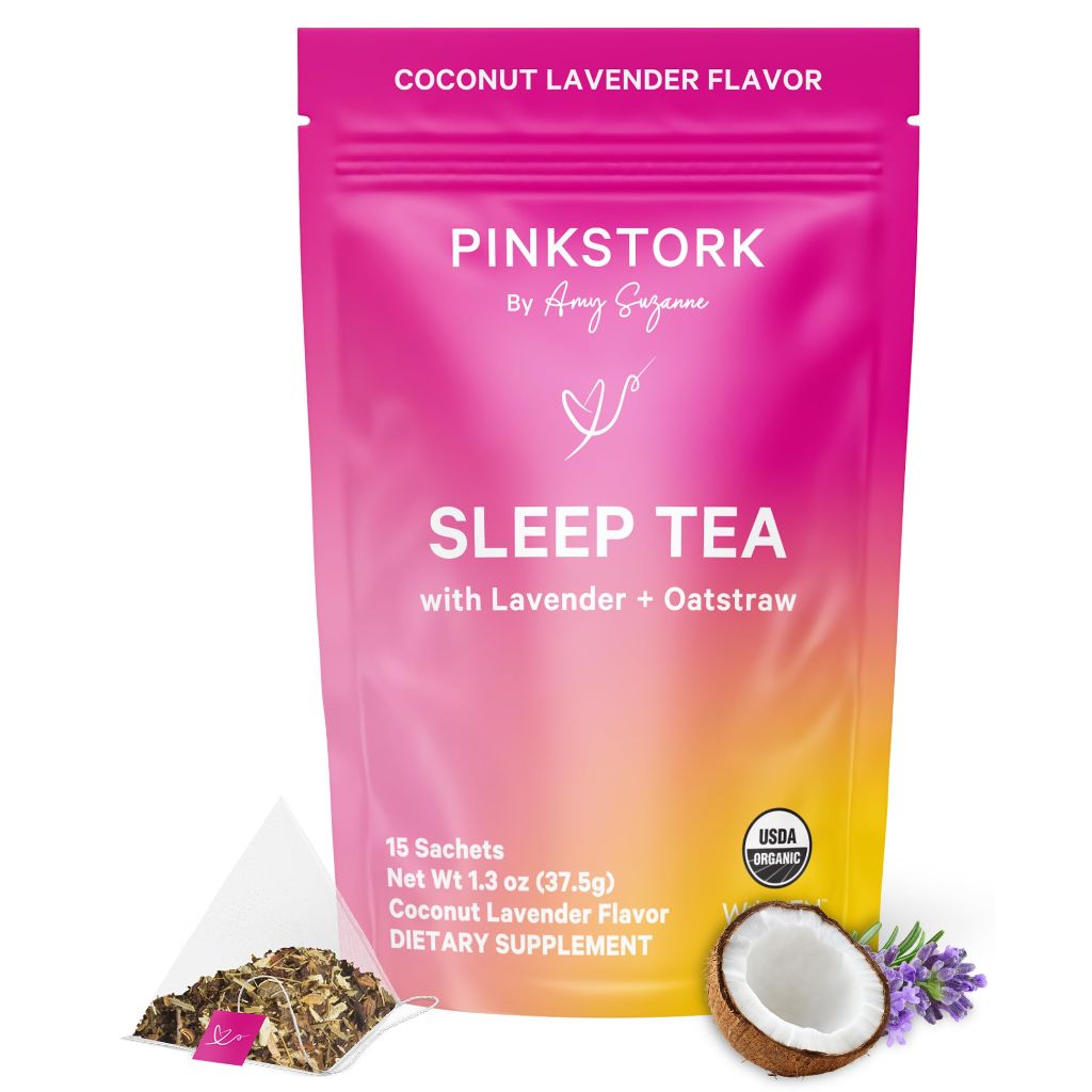 Pink Stork Organic Sleep Tea - Melatonin-Free - Calming Lavender Coconut Herbal Tea to Naturally Support Sleep - 15 Sachets