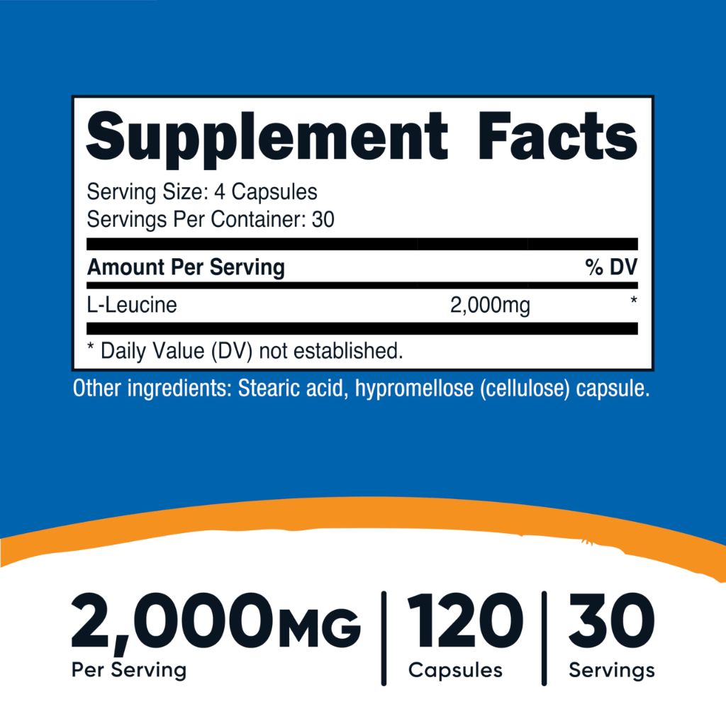 Nutricost L-Leucine 2,000mg, 120 Vegetarian Capsules, Non-GMO, Gluten Free, 30 Servings