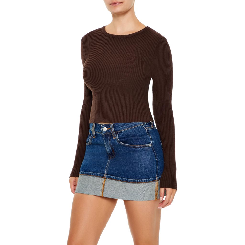 Forever 21 Women's Cropped Rib-Knit Sweater Turkish Coffee Medium