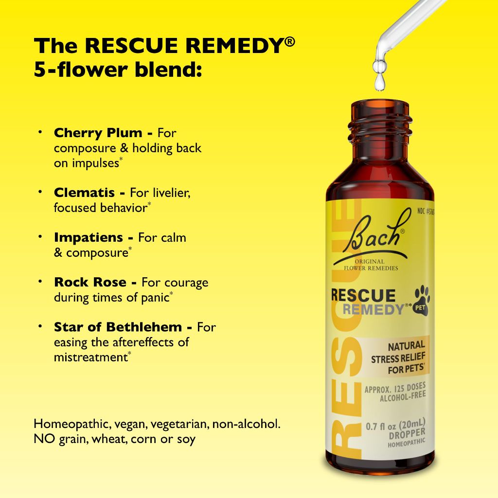 Rescue Remedy Pet Dropper - 20mL - Stress & Tension Support for Dogs & Cats with Bach Natural Flower Essences