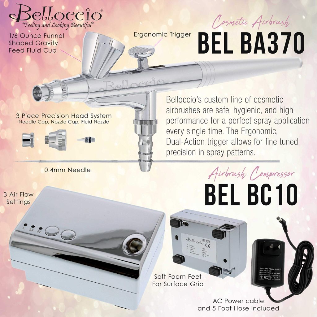 Belloccio Professional Beauty Airbrush Cosmetic Makeup System with 4 Fair Shades of Foundation in 1/4 Ounce Bottles