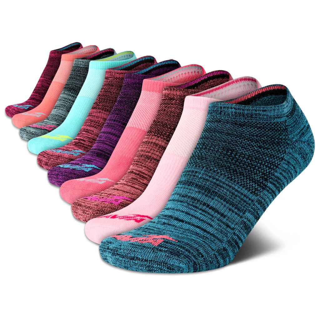 Avia Girls' Socks - 10 Pack Athletic Low Cut No Show, Size Large, Turquoise Multi
