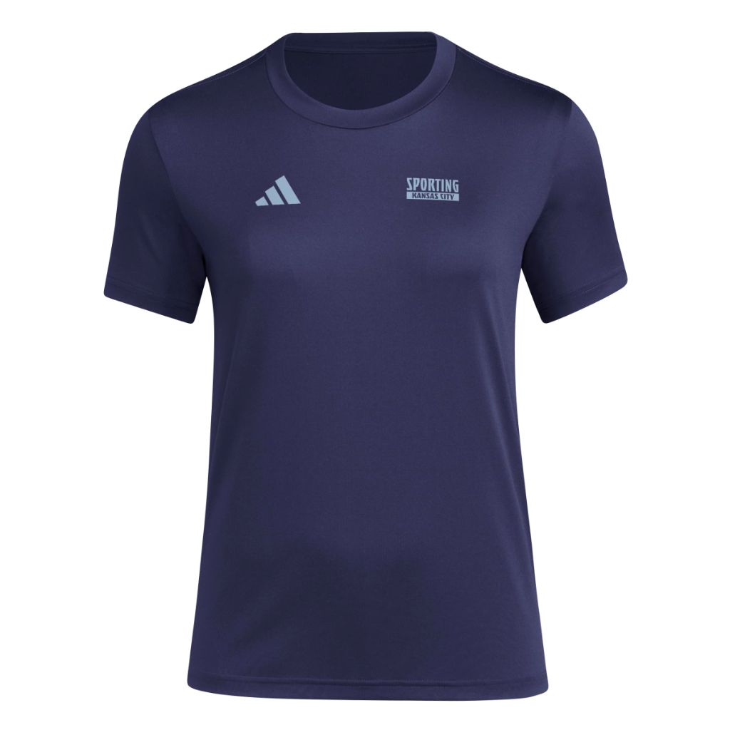 Adidas Women's Sporting Kansas City Pre-Game Short Sleeve Soccer T-Shirt, Team Navy Blue/Sporting Kansas City, Large