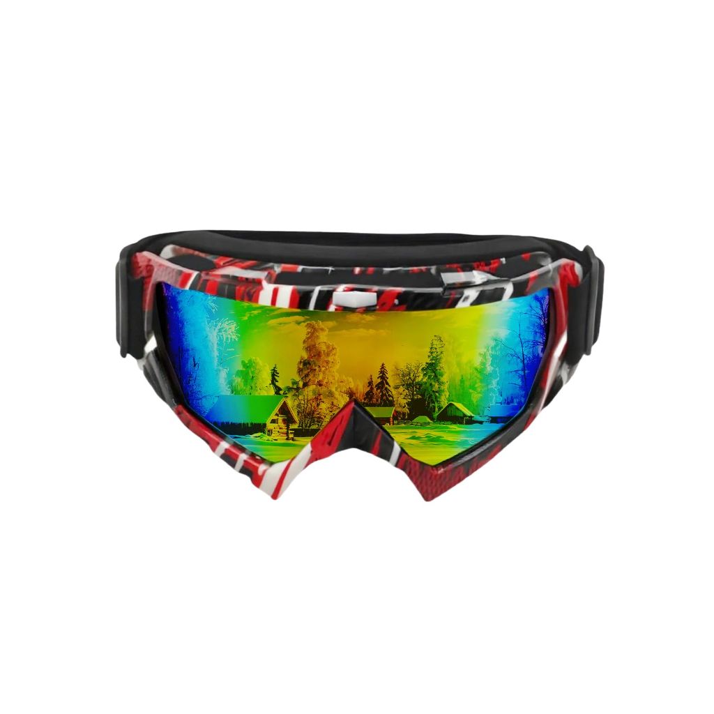 ActHose Motorcycle Motocross Goggles (Red White Black Frame and Red Lens)