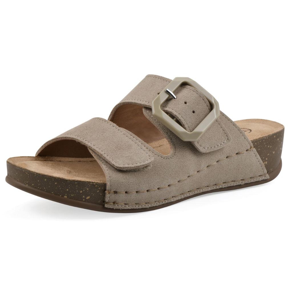 WHITE MOUNTAIN Women's Fearful Double-Strap Mini-Wedge Sandal, Sandal Wood/Suede, 8 M