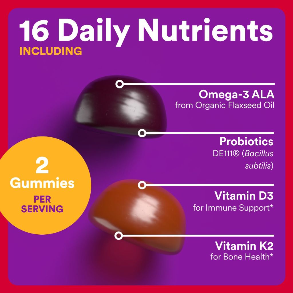 SmartyPants Organic Toddler Multivitamin Gummies, Three Fruit Flavors, 60 Count (30 Day Supply)