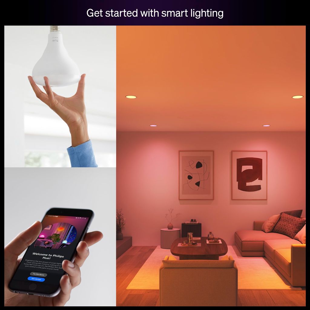 PHILIPS Hue Essential Smart LED BR30 Bulb 2-Pack, White and Color Ambiance