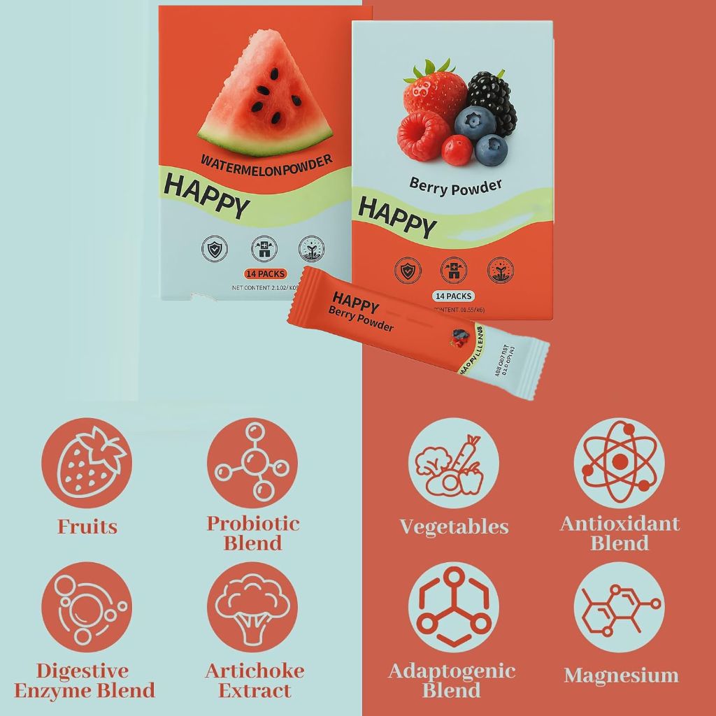 WSJAWH Superfood Powder, Watermelon Berry Powder Probiotics, with Fruits and Veggies- 28 Packets