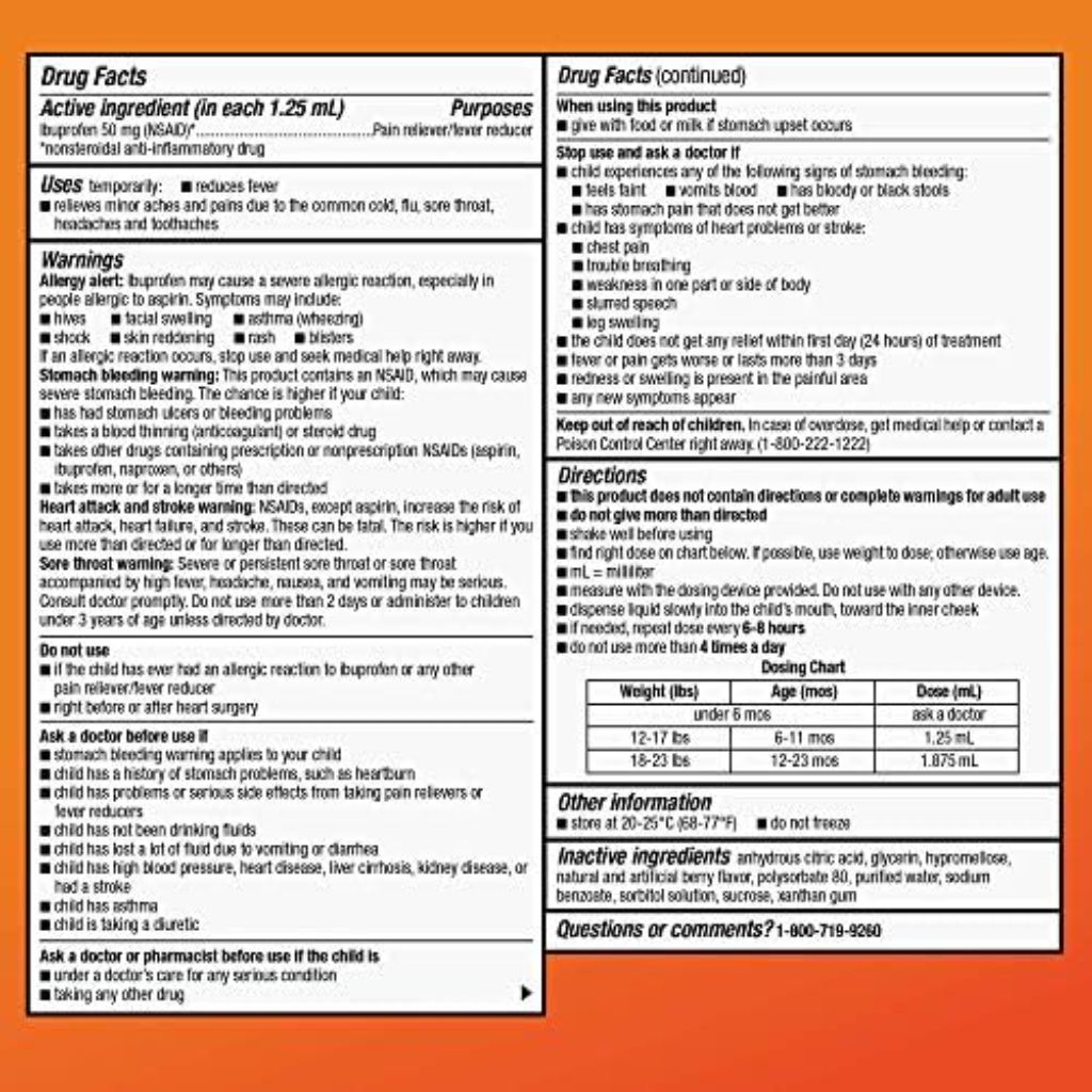 Amazon Basic Care Infants’ Ibuprofen Oral Suspension, 50 mg/1.25 mL - Berry Flavor, 1 fl. oz.