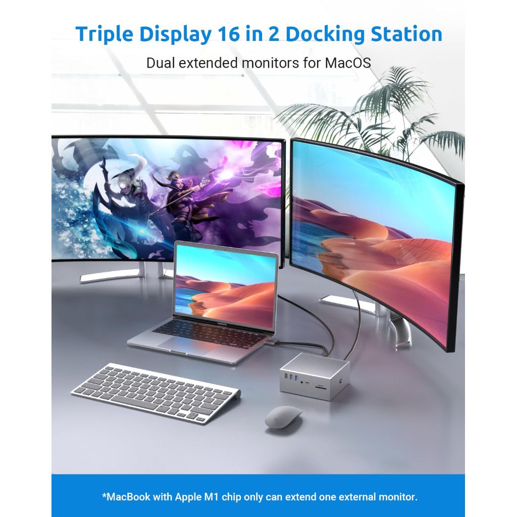16 in 2 USB C Docking Station - Dual 4K HDMI, VGA, 6 USB, RJ45, SD/TF Card Reader - Triple Display for MacOS with Thunderbolt 3 (Not for M1)
