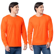 Fruit of the Loom Men's Eversoft Cotton T Shirts, Size Small, Long Sleeve-Safety Orange