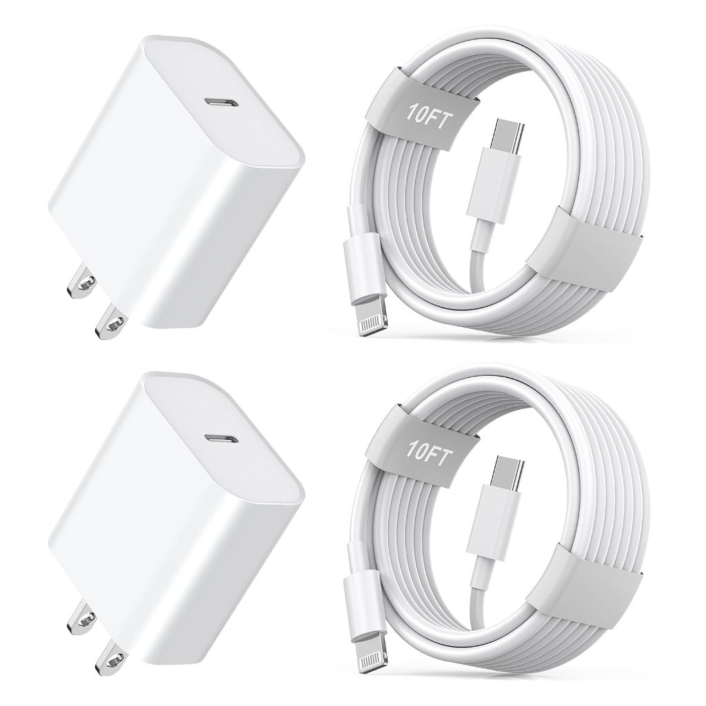 IPhone 11/12/13/14 Fast Charger [MFi Certified] USB-C to Lightning with Block - 10ft, White (2 Pack)