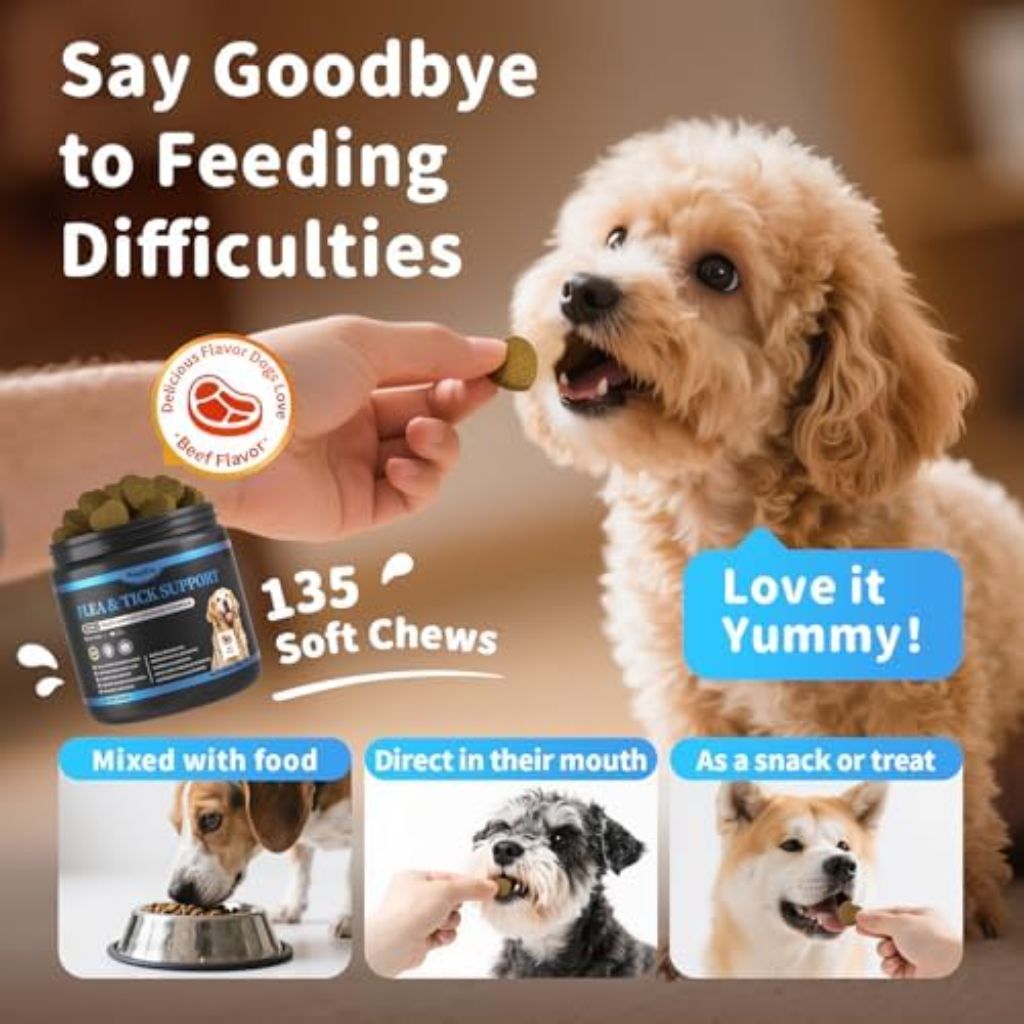 Natural Flea and Tick Support Chews for Dogs - Beef Flavor, 135 Chews