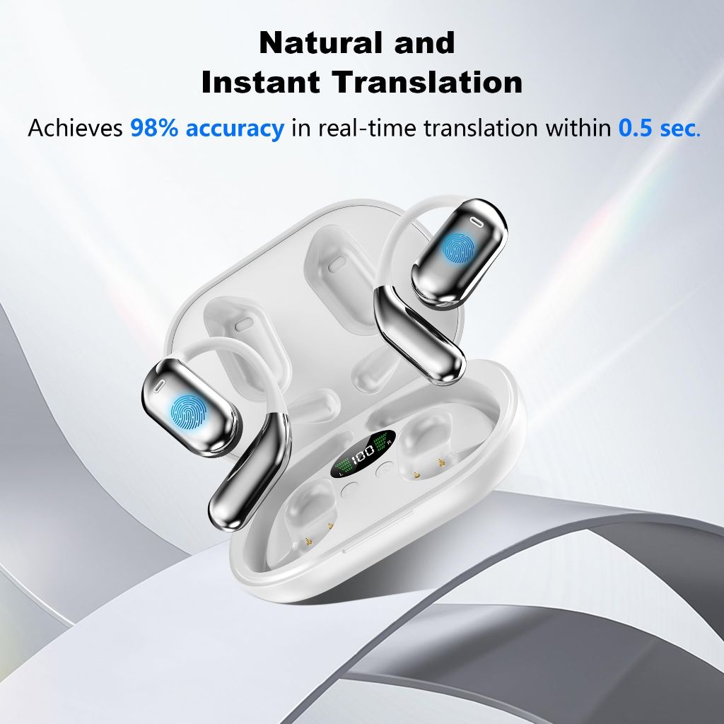 3-in-1 AI Language Translation Earbuds with Premium Sound, 80H Playtime, & Charging Case – White (YKK-Q16)
