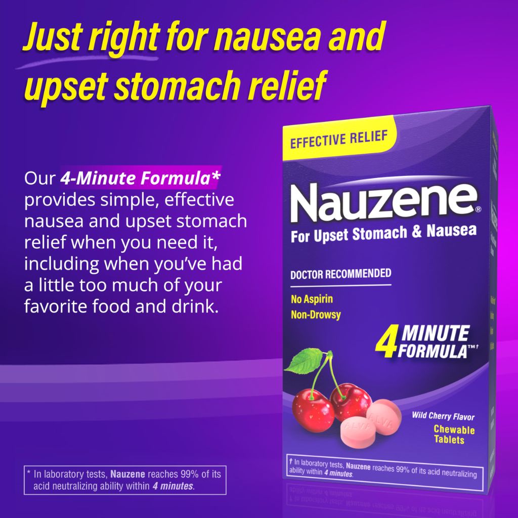 Nauzene Non-drowsy Upset Stomach & Nausea Relief Chewable Tablets - Wild Cherry Flavor, 42 ct