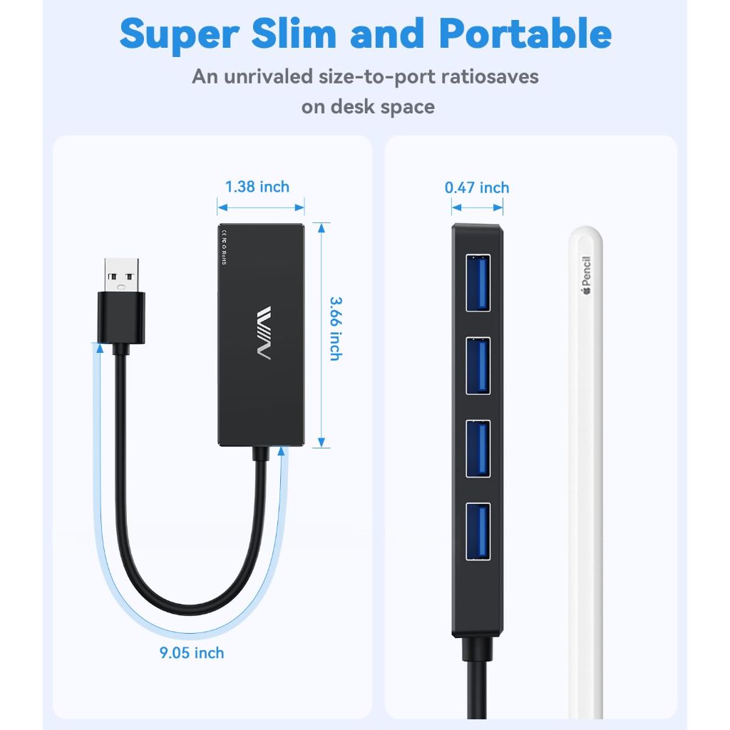 IVIIN 4 in 1 USB 3.0 Hub - Black
