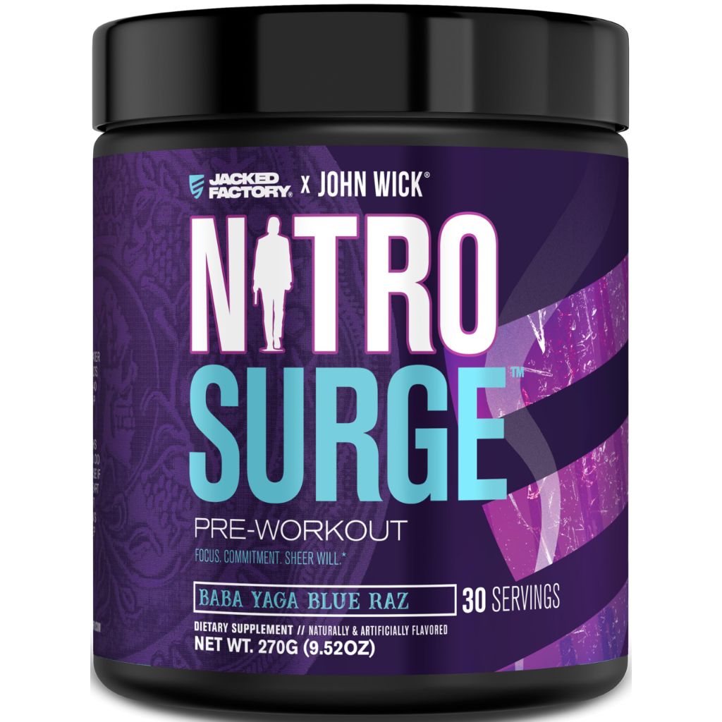 Jacked Factory X John Wick - Nitrosurge Wick Pre Workout Supplement - 30 Servings, Baba Yaga Blue Raz