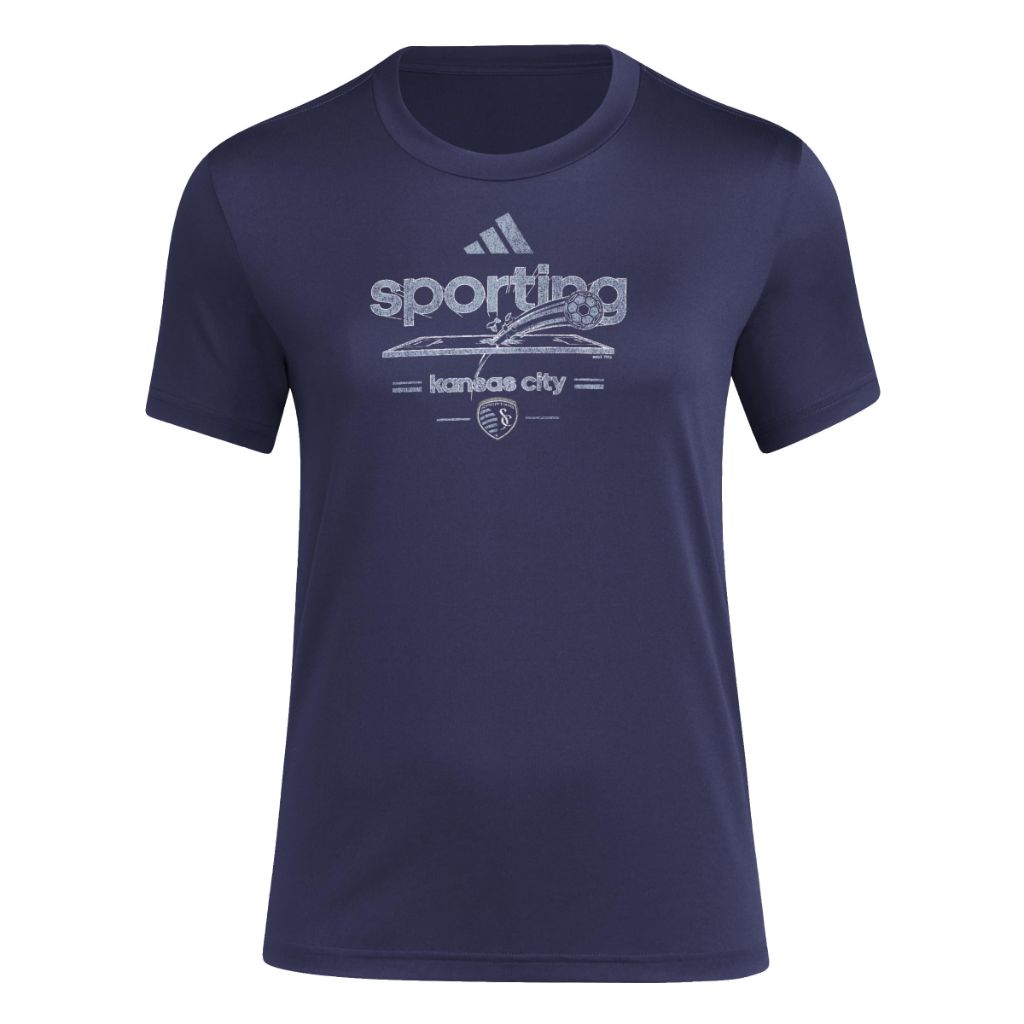 Adidas Womens Sporting Kansas City Pre-Game Short Sleeve Soccer T-Shirt,Team Navy Blue/Sporting Kansas City,XX-Large