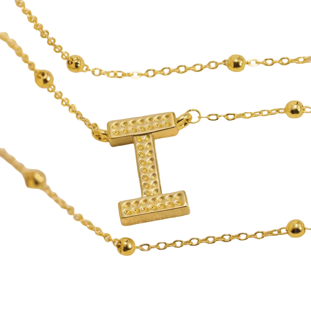 DERDALN Initial Necklace for Women 14K Gold Plated Necklace Bubble Letters I Alphabet Dangling Pendant Gift