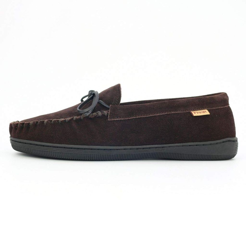 SZ 8, PAMIR Men's Genuine suede Fleece Moccasin Slippers | Brown