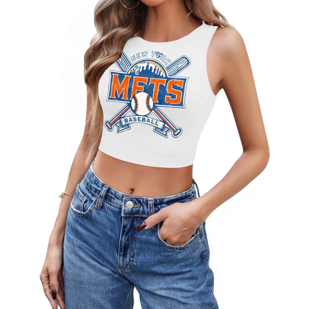 Baseball Tank Top Women Vintage Baseball Crop Top, White, Medium