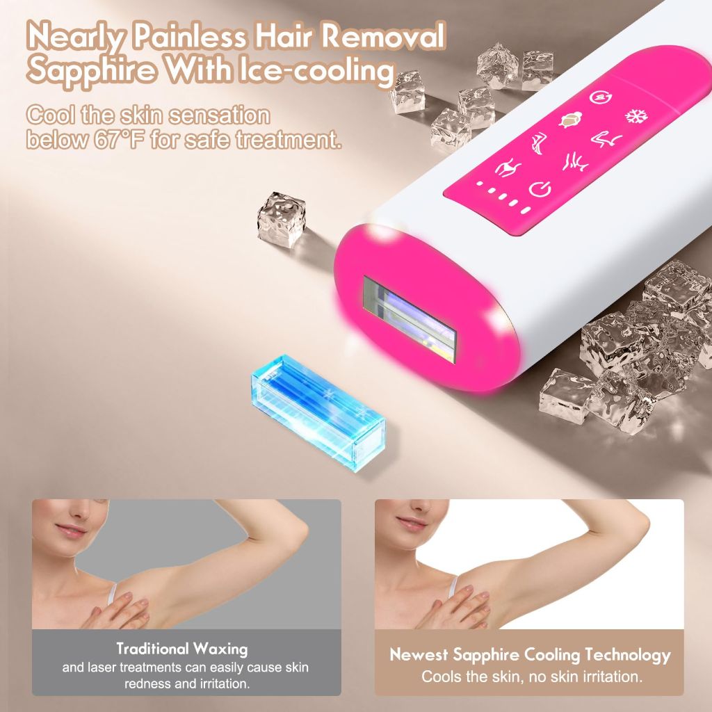 Avemoi Sapphire Laser Hair Removal with Ice Cooling, Painless 5 Levels, 2 Modes, Infinite Flash
