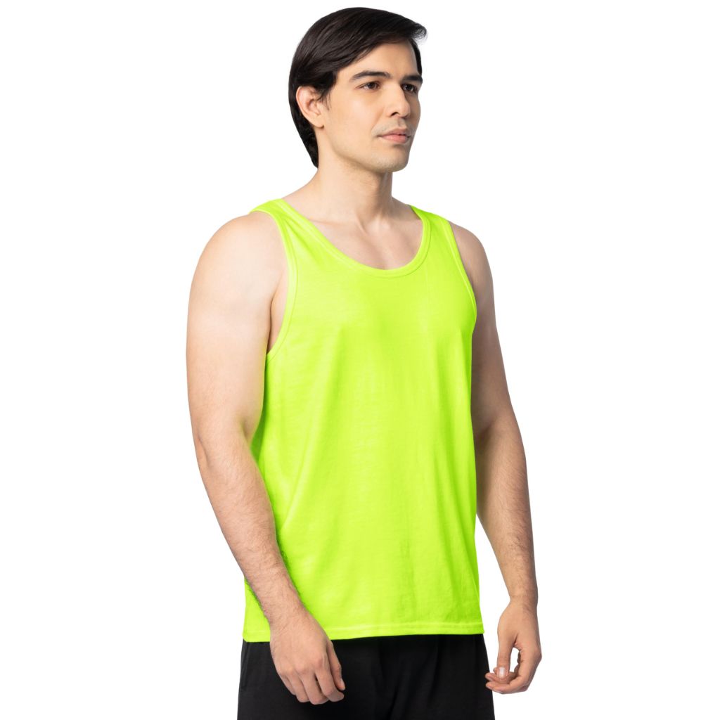Fruit of The Loom Men's Eversoft Cotton Sleeveless T Shirts, Tank-2 Pack-Safety Green, Large