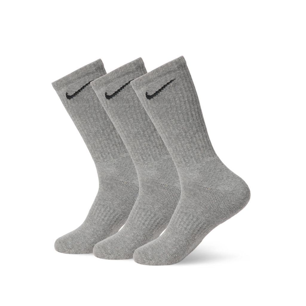 Nike Unisex Everyday Cushioned Training Crew Socks (3 Pairs), Carbon Heather/Black, Medium