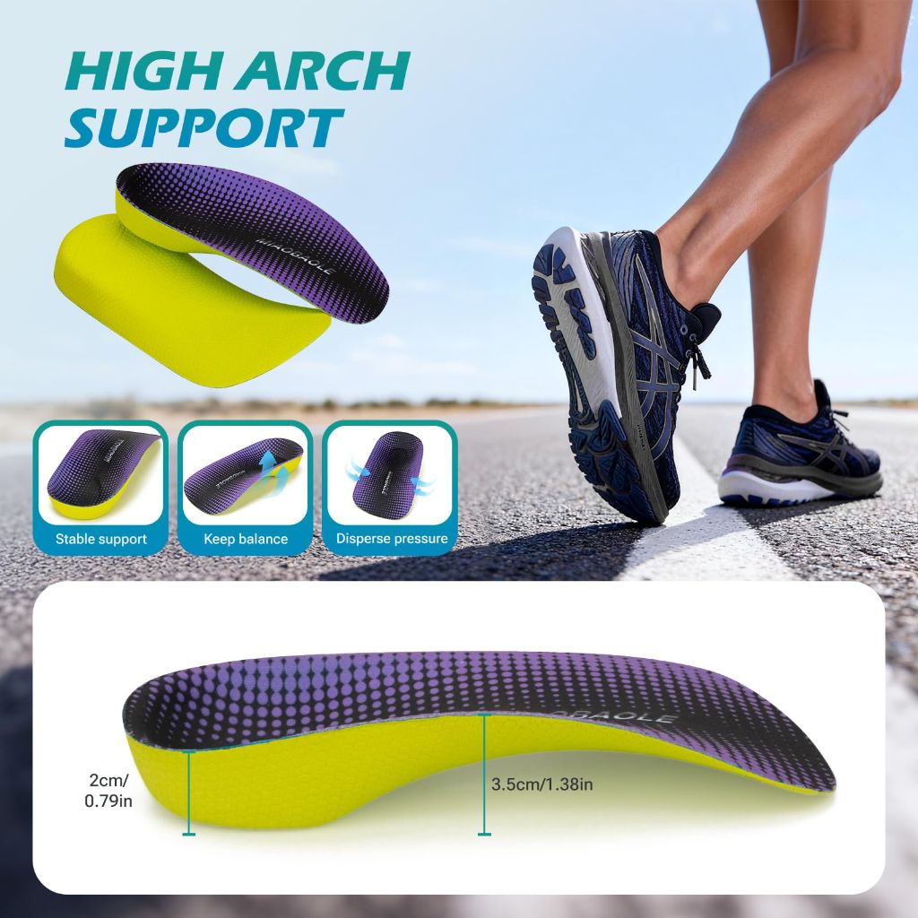 Arch Support Inserts, 3/4 Orthotics Shoe Insoles, Purple (XL: Men9-11/Women10-12)