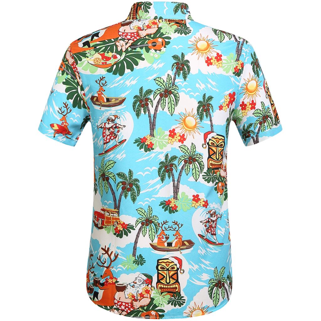 SSLR Christmas Shirts for Men, Santa Claus Party Ugly Funny Family Vacation Hawaiian Shirt (Medium, Bright Blue)