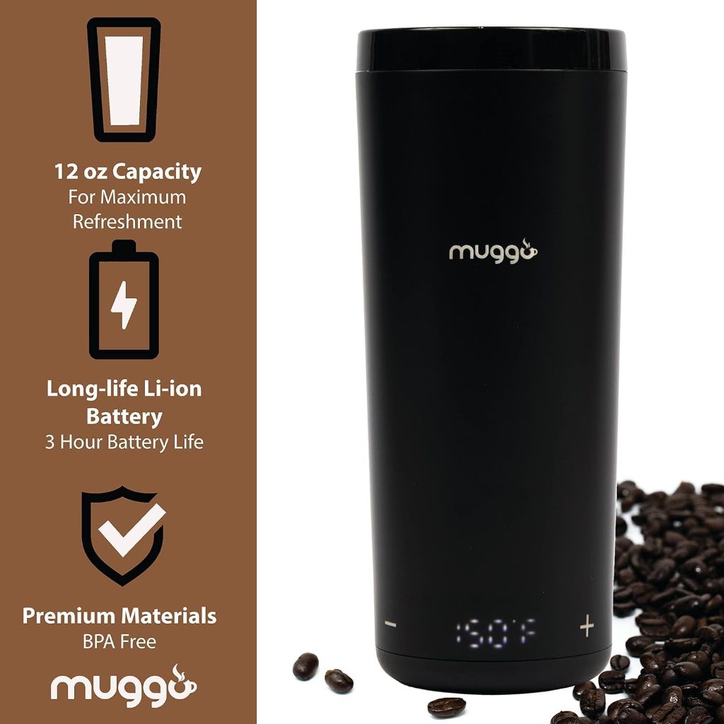 Muggo 12oz Self-Heating Travel Coffee Mug with 3 Hour Battery Life - Black
