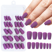 AddFavor 120pc Press on Nails Short/ Medium Coffin Matte Purple for Women and Girls