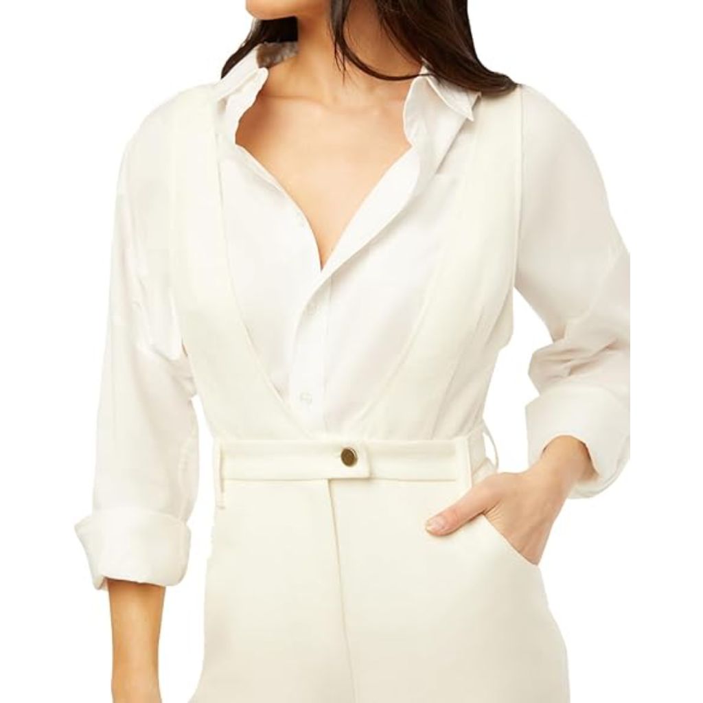 WeWoreWhat Women's Deep V Flare Overalls - White, Size 25