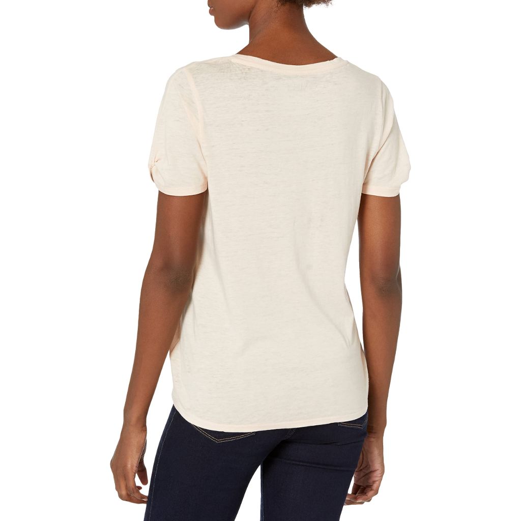 Andrew Marc Women's Washed Twisted Graphic Short Sleeve tee, Bermuda Sand, Small