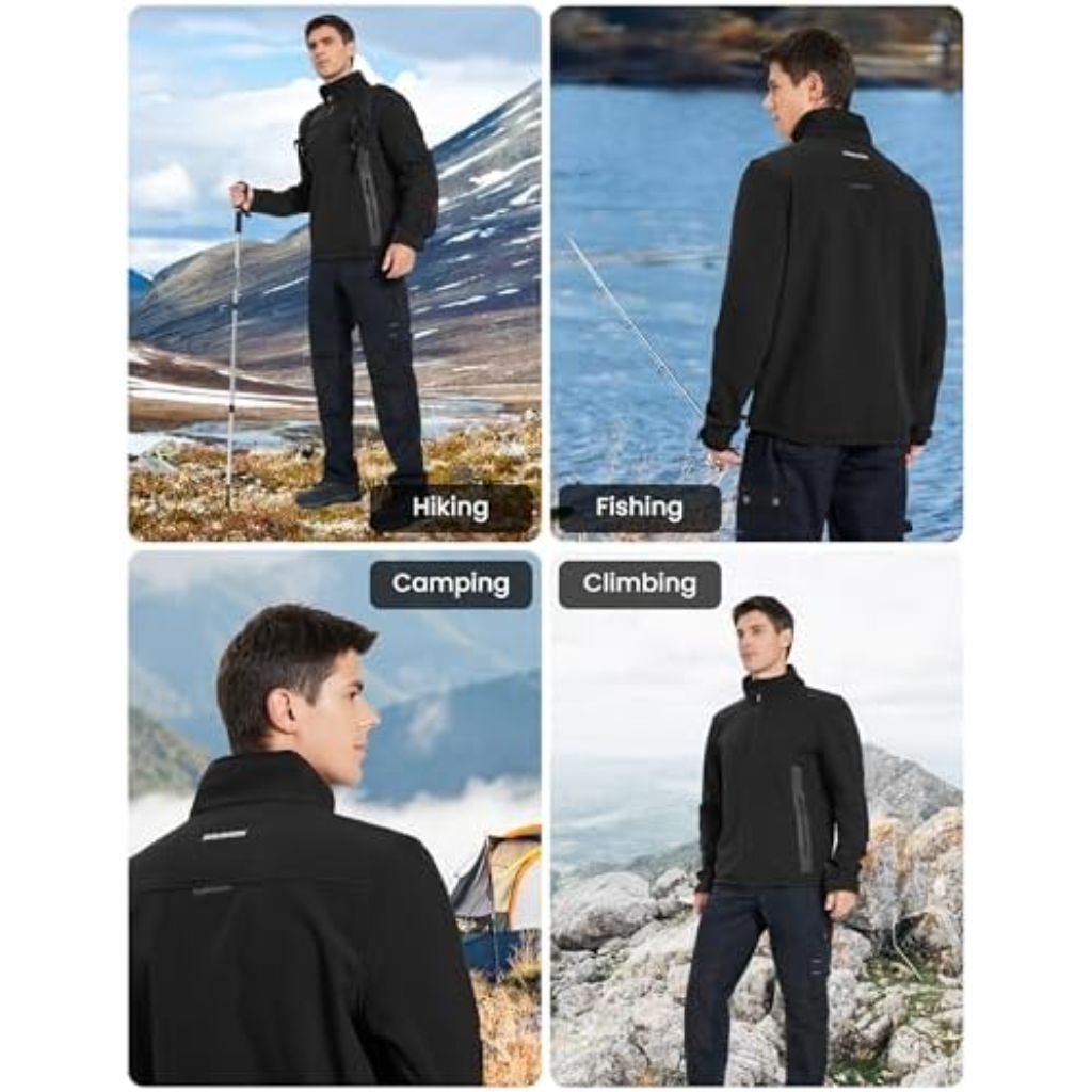 DURAWERK Men's Softshell Water-Resistant Fleece Jacket - Black, Large