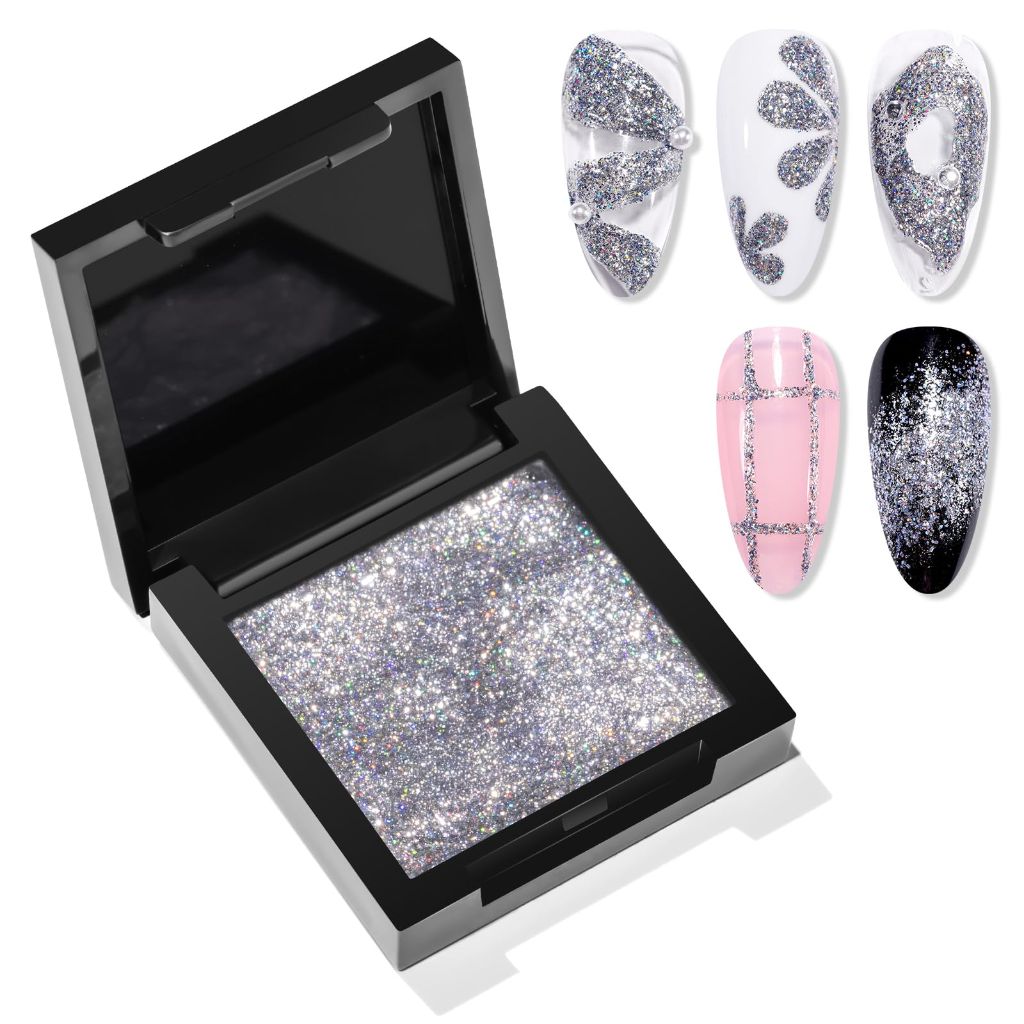 Makartt 3D Nail Gel Sculpting Gel: Argent Mystique Glitter Silver No Wipe UV Nail Gels for Nails Design, 5g Fairy Aurora Powder Gels, Glitter Mermaid 3D Nails Charms