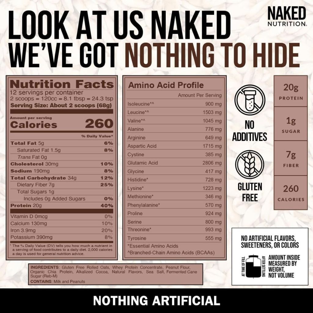 Naked Oats - Chocolate/Peanut Butter Overnight Oats, 20g Grass-Fed Protein, Gluten-Free Oatmeal Instant Breakfast 1.8LB