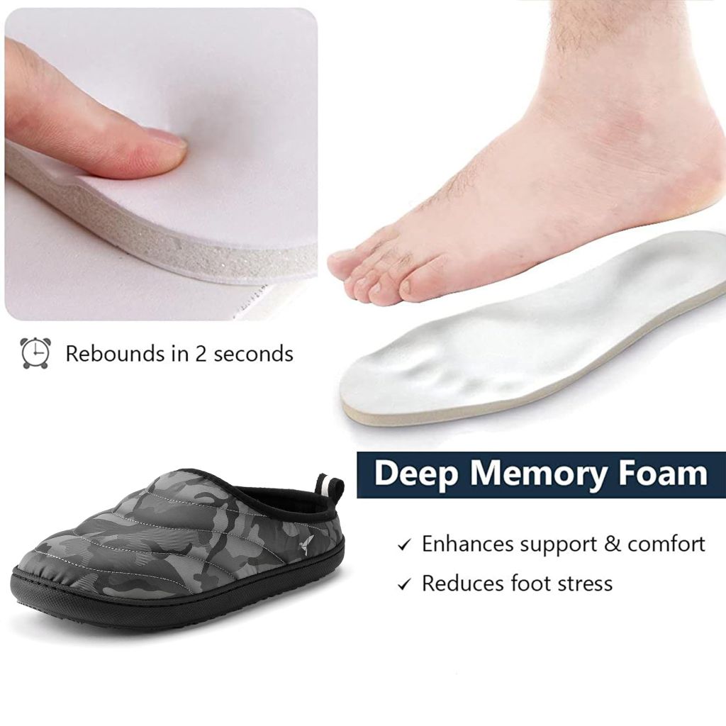 SZ 9-10M RockDove Men’s Trail-Therm Quilted Memory Foam Slippers, Anti-Slip Rubber Sole | Urban Camo